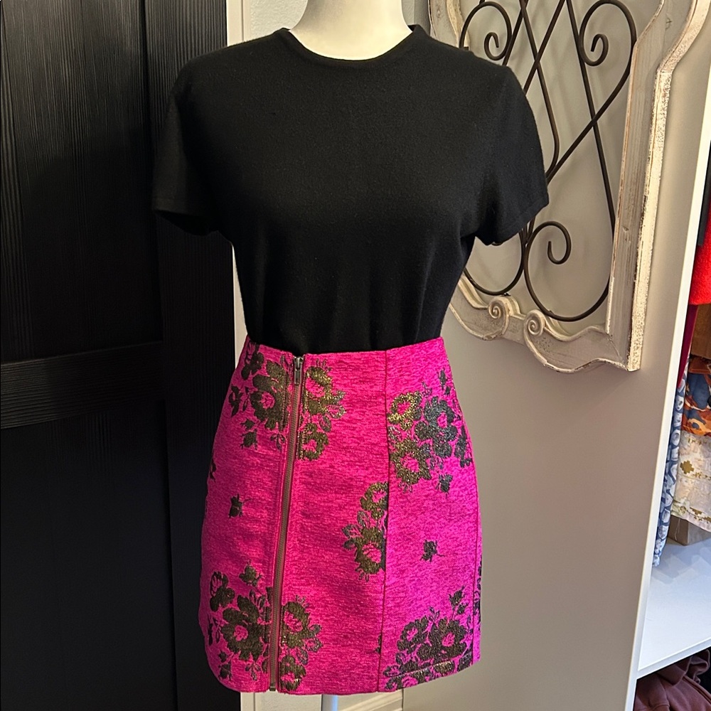 Free People Pink and Black Floral Skirt